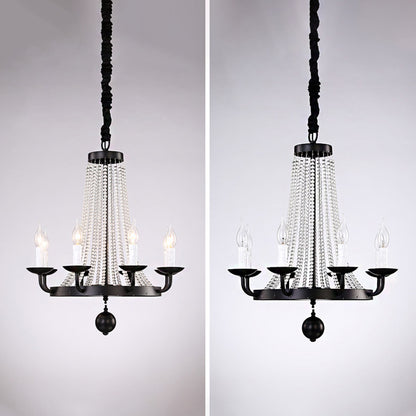 Metal Chandelier Candelabra Retro Ceiling Pendant Light with Flared Crystal Strand 8 Black Clearhalo 'Ceiling Lights' 'Chandeliers' Lighting' options 2138053_a31142ab-866f-437e-b1a5-7f4aa73d8409