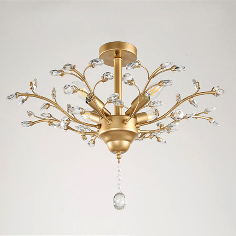 Twig Shaped Ceiling Hang Lamp Farm Style Beveled-Cut Crystal Chandelier for Living Room Clearhalo 'Ceiling Lights' 'Chandeliers' Lighting' options 2138124