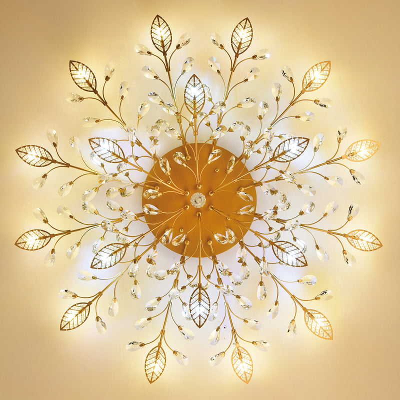 Gold Branches Ceiling Light Fixture Rustic Crystal Hallway LED Flush Mounted Lamp Clearhalo 'Ceiling Lights' 'Close To Ceiling Lights' 'Close to ceiling' 'Flush mount' Lighting' 2138128
