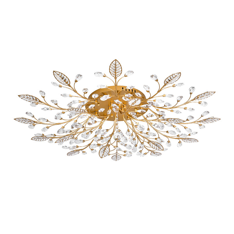 Gold Branches Ceiling Light Fixture Rustic Crystal Hallway LED Flush Mounted Lamp Clearhalo 'Ceiling Lights' 'Close To Ceiling Lights' 'Close to ceiling' 'Flush mount' Lighting' 2138129