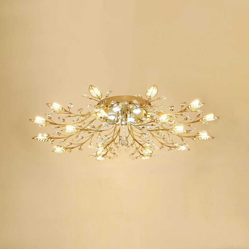 Gold Branches Ceiling Light Fixture Rustic Crystal Hallway LED Flush Mounted Lamp Clearhalo 'Ceiling Lights' 'Close To Ceiling Lights' 'Close to ceiling' 'Flush mount' Lighting' 2138130