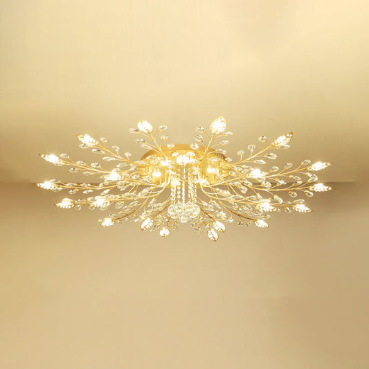 Gold Branches Ceiling Light Fixture Rustic Crystal Hallway LED Flush Mounted Lamp 27 Gold Clearhalo 'Ceiling Lights' 'Close To Ceiling Lights' 'Close to ceiling' 'Flush mount' Lighting' 2138131