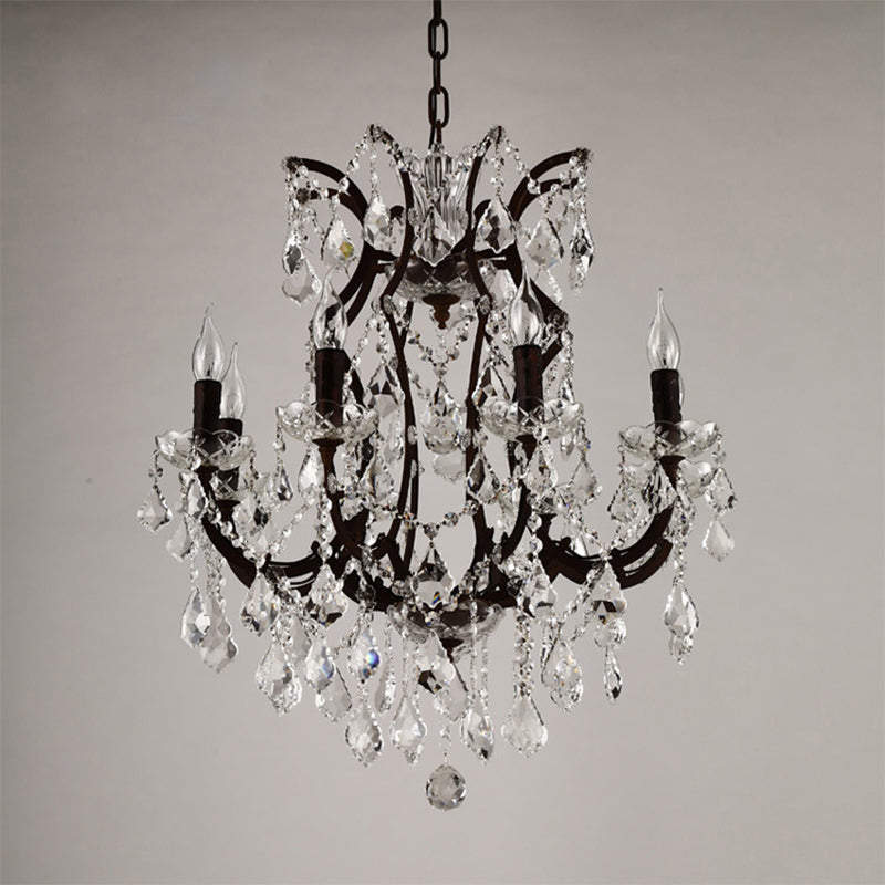 Vintage Candle Chandelier Pendant Light Crystal Draping Ceiling Hang Light in Rust Clearhalo 'Ceiling Lights' 'Chandeliers' Lighting' options 2138146