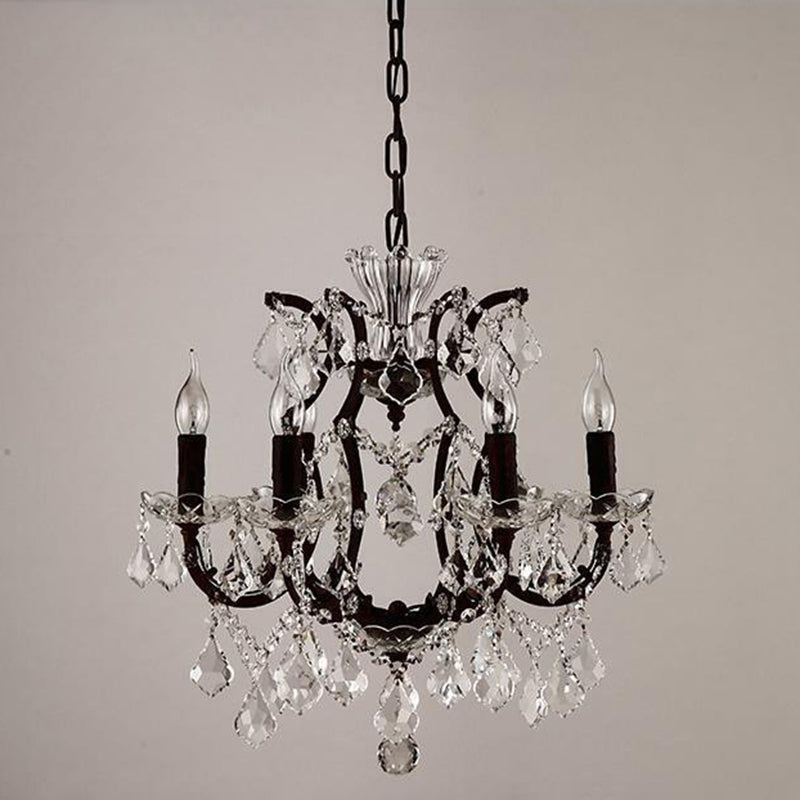 Vintage Candle Chandelier Pendant Light Crystal Draping Ceiling Hang Light in Rust Clearhalo 'Ceiling Lights' 'Chandeliers' Lighting' options 2138147