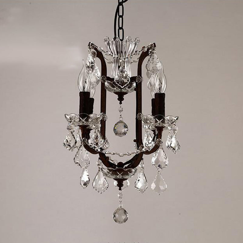 Vintage Candle Chandelier Pendant Light Crystal Draping Ceiling Hang Light in Rust Clearhalo 'Ceiling Lights' 'Chandeliers' Lighting' options 2138149