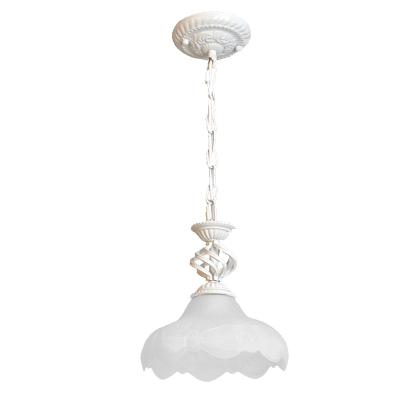 Traditional Scalloped Hanging Ceiling Light 1 Light Frosted Glass Pendant Lighting in Black/White for Corridor Clearhalo 'Ceiling Lights' 'Glass shade' 'Glass' 'Pendant Lights' 'Pendants' Lighting' 213817