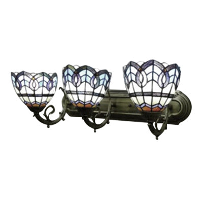 8"/9" W Stained Glass Bowl Wall Light Baroque 3 Lights Bathroom Sconce Light with Curved Arm in Blue Clearhalo 'Industrial' 'Middle century wall lights' 'Tiffany wall lights' 'Tiffany' 'Wall Lamps & Sconces' 'Wall Lights' Lighting' 21382