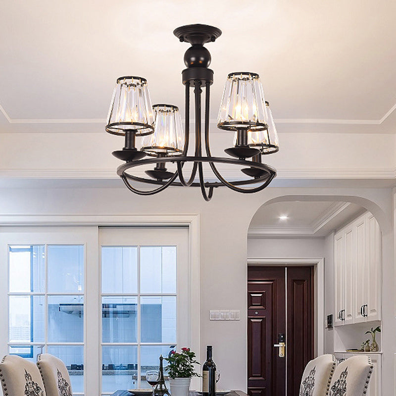 Black Conic Ceiling Suspension Lamp Traditional Cut-Crystal Dining Room ...