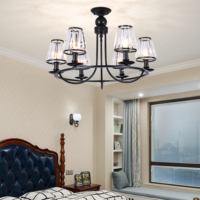Black Conic Ceiling Suspension Lamp Traditional Cut-Crystal Dining Room Chandelier Clearhalo 'Ceiling Lights' 'Chandeliers' Lighting' options 2138238