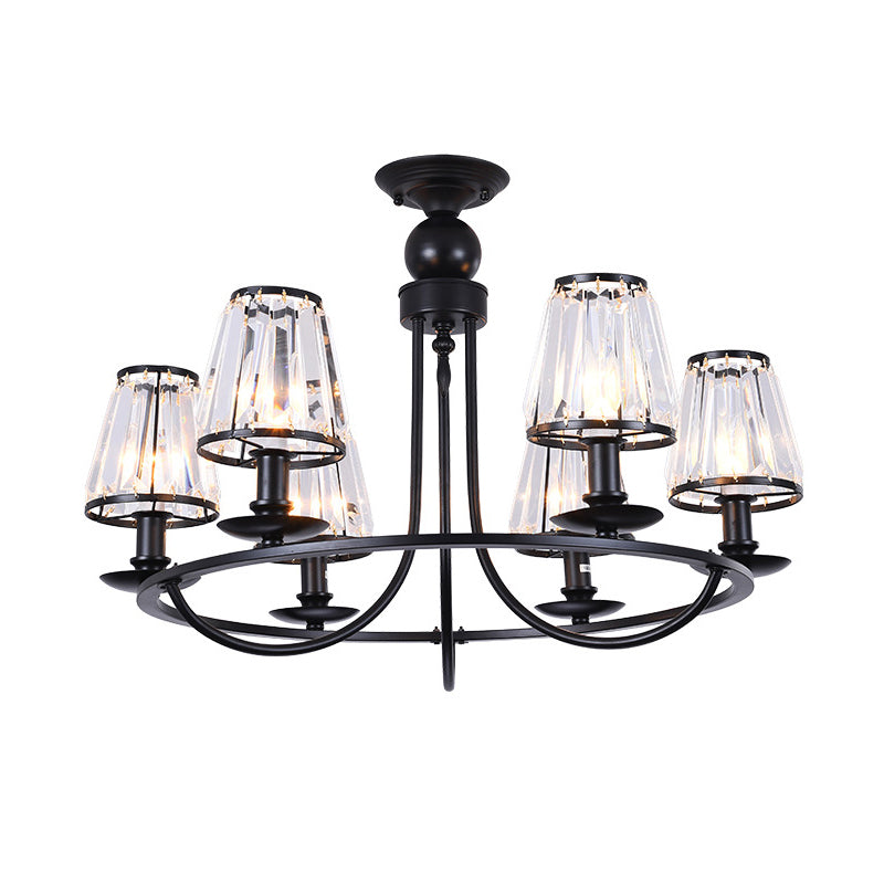 Black Conic Ceiling Suspension Lamp Traditional Cut-Crystal Dining Room Chandelier Clearhalo 'Ceiling Lights' 'Chandeliers' Lighting' options 2138240