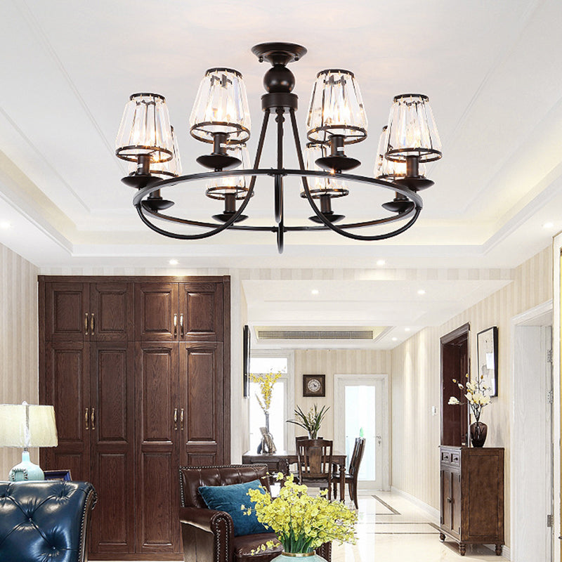 Black Conic Ceiling Suspension Lamp Traditional Cut-Crystal Dining Room Chandelier Clearhalo 'Ceiling Lights' 'Chandeliers' Lighting' options 2138241