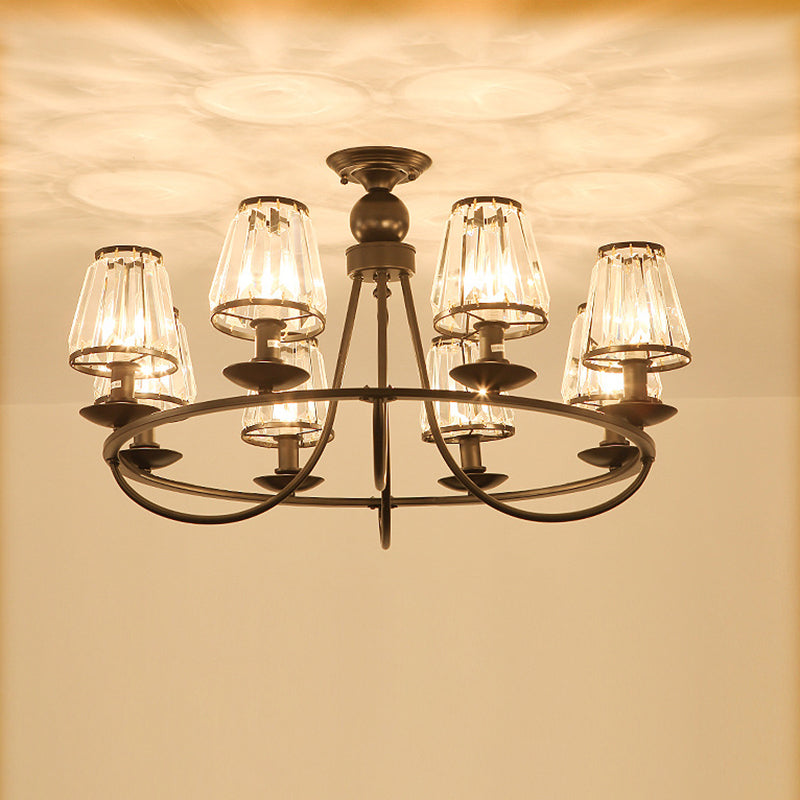 Black Conic Ceiling Suspension Lamp Traditional Cut-Crystal Dining Room ...