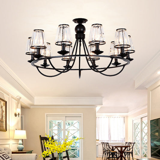 Black Conic Ceiling Suspension Lamp Traditional Cut-Crystal Dining Room Chandelier Clearhalo 'Ceiling Lights' 'Chandeliers' Lighting' options 2138243