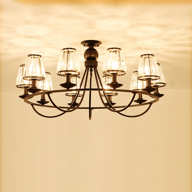 Black Conic Ceiling Suspension Lamp Traditional Cut-Crystal Dining Room Chandelier Clearhalo 'Ceiling Lights' 'Chandeliers' Lighting' options 2138244