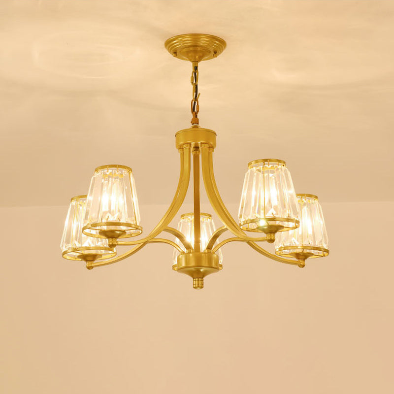 Crystal Prism Hanging Chandelier Conical Traditional Style Pendant Lighting Fixture 5 Gold Clearhalo 'Ceiling Lights' 'Chandeliers' Lighting' options 2138247_e8246ac8-7d5f-4a8d-a5fc-7186f439869f