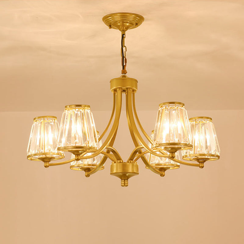 Crystal Prism Hanging Chandelier Conical Traditional Style Pendant Lighting Fixture 6 Gold Clearhalo 'Ceiling Lights' 'Chandeliers' Lighting' options 2138248_b6989bd3-4671-466d-ad6d-090cf2b5ab9c