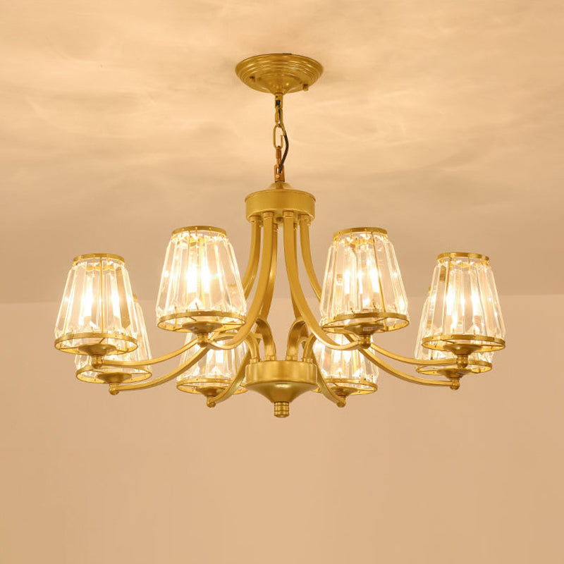Crystal Prism Hanging Chandelier Conical Traditional Style Pendant Lighting Fixture 8 Gold Clearhalo 'Ceiling Lights' 'Chandeliers' Lighting' options 2138249_58ff748d-008f-428a-8856-36c72e828461