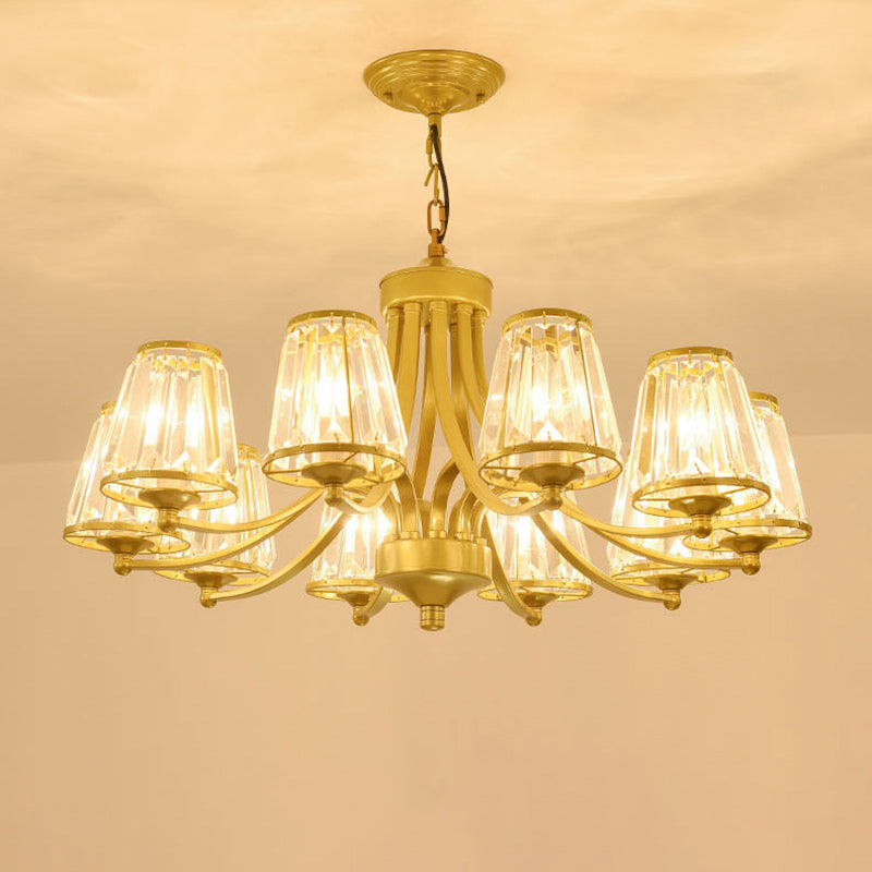 Crystal Prism Hanging Chandelier Conical Traditional Style Pendant Lighting Fixture 10 Gold Clearhalo 'Ceiling Lights' 'Chandeliers' Lighting' options 2138251_f4c58dba-fe8a-472e-830d-92fe18ef3683
