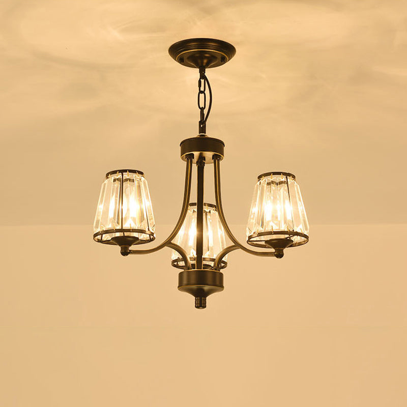 Crystal Prism Hanging Chandelier Conical Traditional Style Pendant Lighting Fixture 3 Black Clearhalo 'Ceiling Lights' 'Chandeliers' Lighting' options 2138254_e08357fb-31d4-4822-9230-4c8c2f7f111e