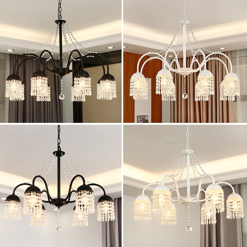 Crystal Tassel LED Chandelier Lamp Country Style Living Room Hanging Light Fixture Clearhalo 'Ceiling Lights' 'Chandeliers' Lighting' options 2138261