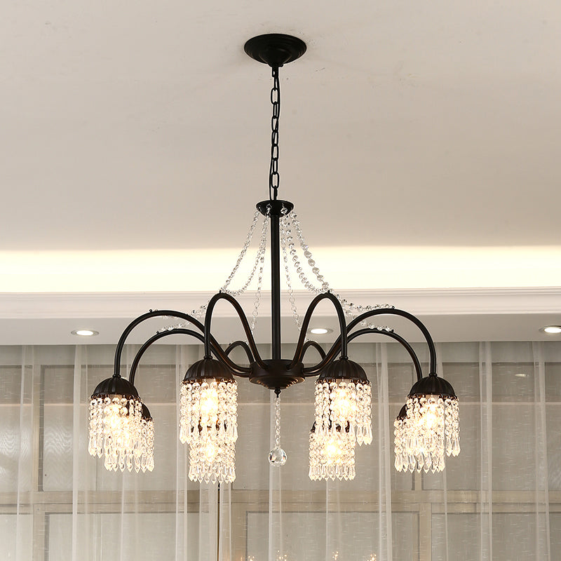 Crystal Tassel LED Chandelier Lamp Country Style Living Room Hanging Light Fixture Clearhalo 'Ceiling Lights' 'Chandeliers' Lighting' options 2138262