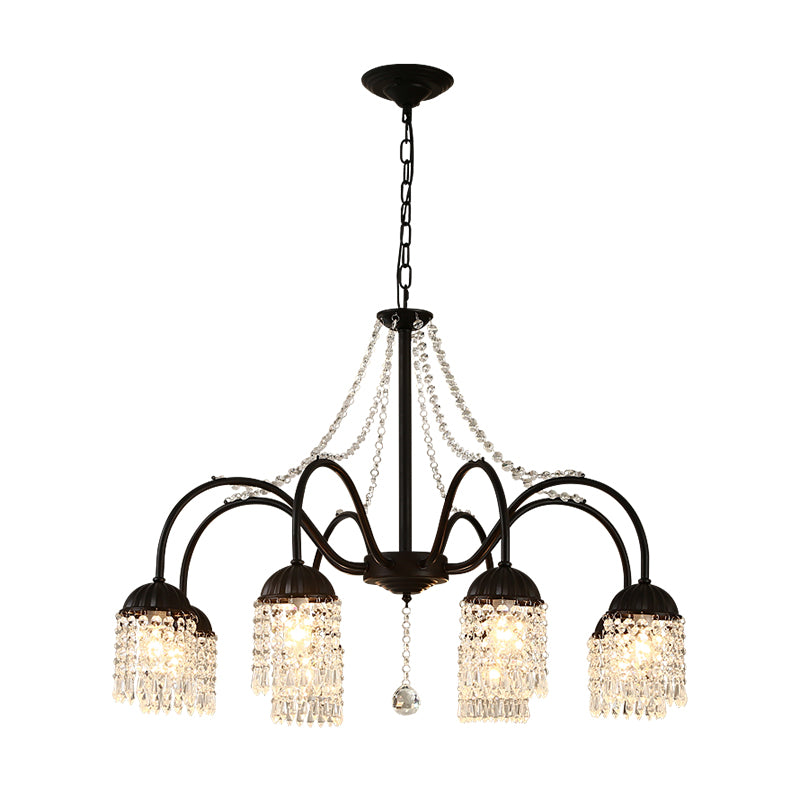 Crystal Tassel LED Chandelier Lamp Country Style Living Room Hanging Light Fixture Clearhalo 'Ceiling Lights' 'Chandeliers' Lighting' options 2138264