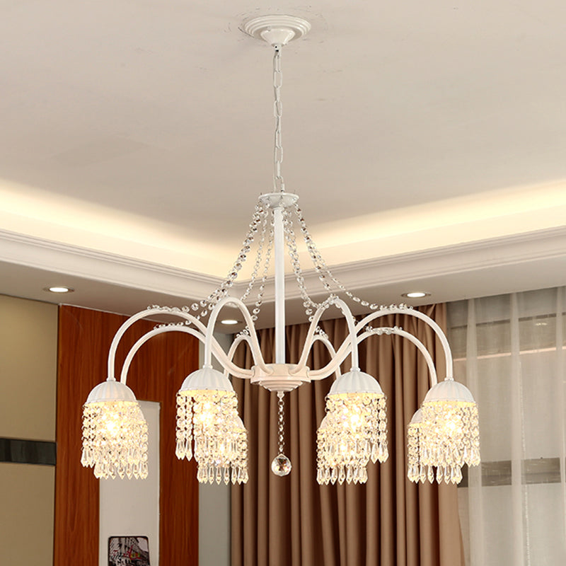 Crystal Tassel LED Chandelier Lamp Country Style Living Room Hanging Light Fixture 8 White Clearhalo 'Ceiling Lights' 'Chandeliers' Lighting' options 2138265_b8fbcb62-eea4-4b45-828e-cf66f3f61d5b
