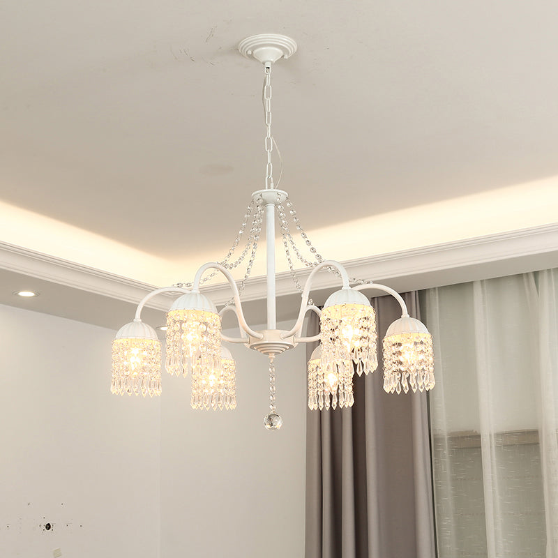Crystal Tassel LED Chandelier Lamp Country Style Living Room Hanging Light Fixture 6 White Clearhalo 'Ceiling Lights' 'Chandeliers' Lighting' options 2138269_f6fca105-cfb7-4d94-ae57-38531a1d0c5c