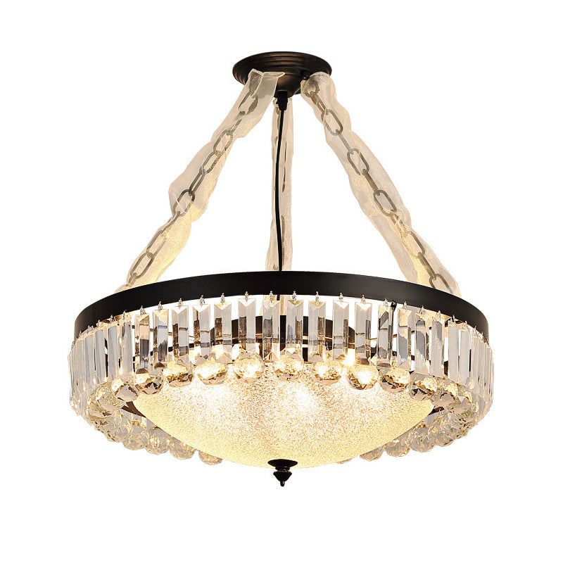 Bowl Shaped Hanging Lamp Rustic Rippled Glass Chandelier with K9 Crystal Accents Clearhalo 'Ceiling Lights' 'Chandeliers' Lighting' options 2138274