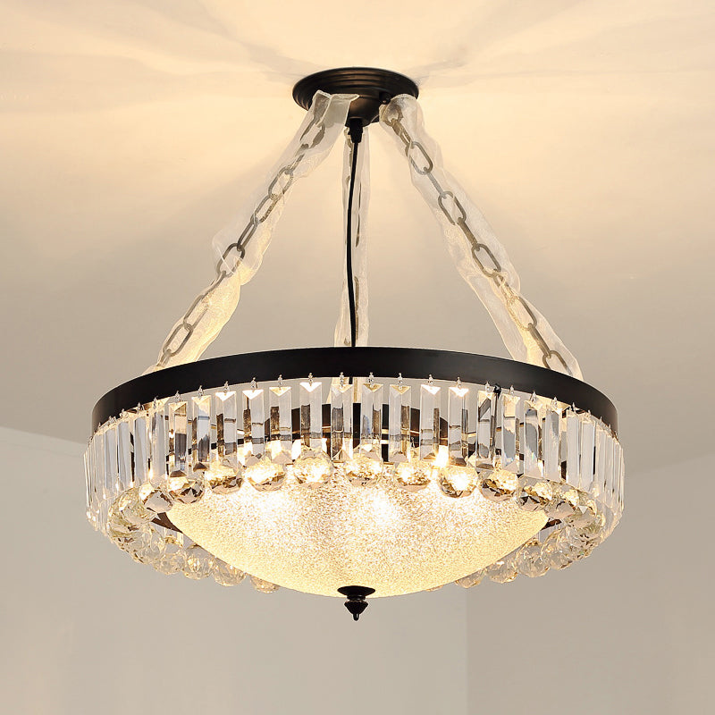 Bowl Shaped Hanging Lamp Rustic Rippled Glass Chandelier with K9 Crystal Accents Clearhalo 'Ceiling Lights' 'Chandeliers' Lighting' options 2138275