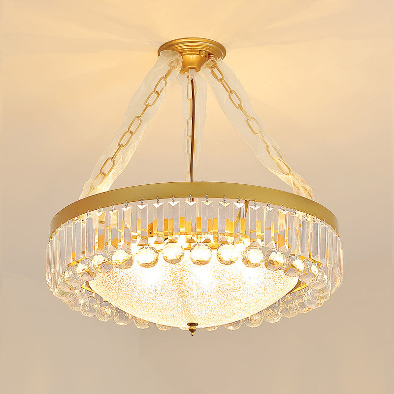 Bowl Shaped Hanging Lamp Rustic Rippled Glass Chandelier with K9 Crystal Accents Clearhalo 'Ceiling Lights' 'Chandeliers' Lighting' options 2138277