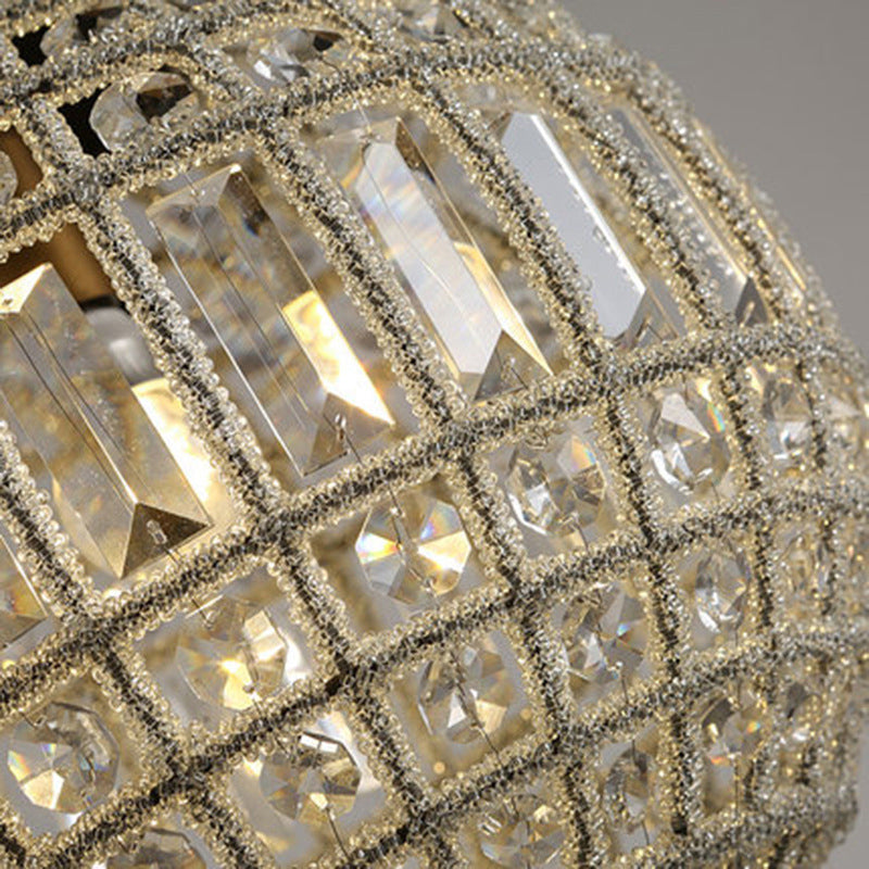 French Country Globe Pendant Chandelier Crystal-Encrusted Suspension Lamp in Brass Clearhalo 'Ceiling Lights' 'Chandeliers' Lighting' options 2138288