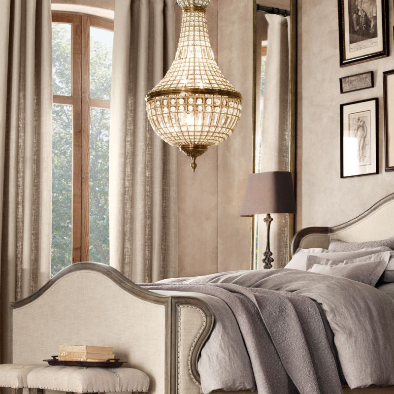 Brass Empire Chandelier French Country Crystal Bedroom Ceiling Pendant Light Fixture Clearhalo 'Ceiling Lights' 'Chandeliers' Lighting' options 2138295