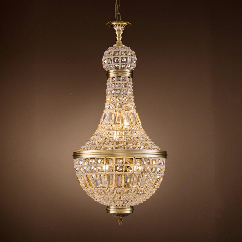 Brass Empire Chandelier French Country Crystal Bedroom Ceiling Pendant Light Fixture Clearhalo 'Ceiling Lights' 'Chandeliers' Lighting' options 2138296