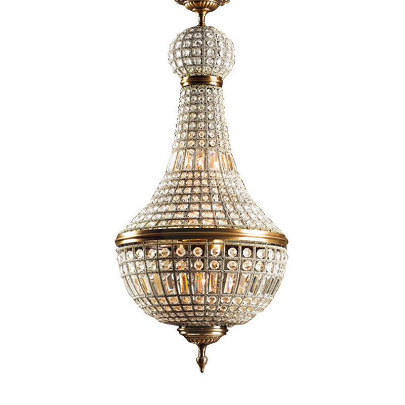 Brass Empire Chandelier French Country Crystal Bedroom Ceiling Pendant Light Fixture Clearhalo 'Ceiling Lights' 'Chandeliers' Lighting' options 2138298