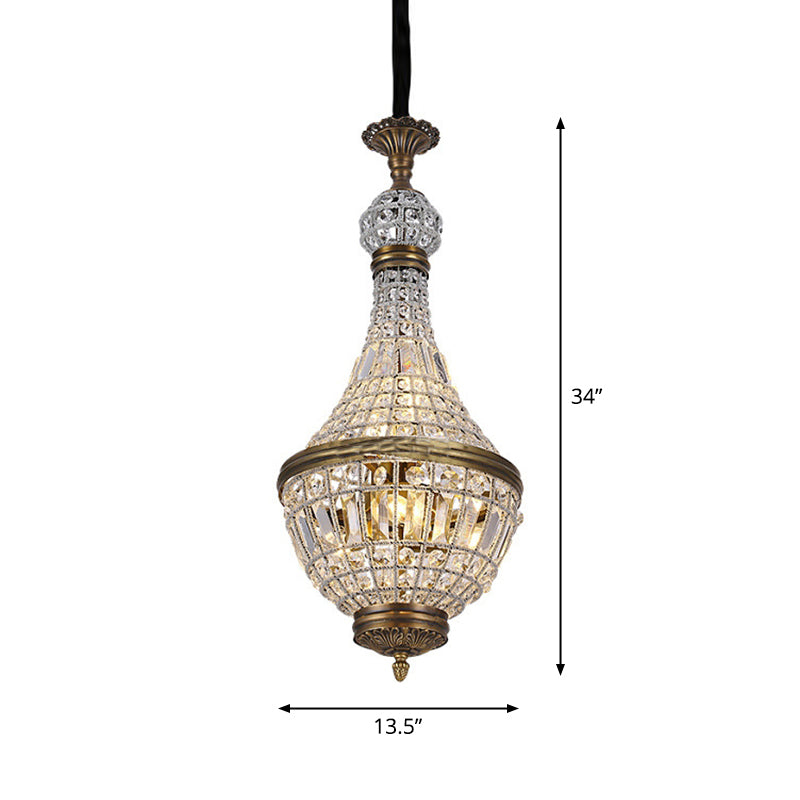 Brass Empire Chandelier French Country Crystal Bedroom Ceiling Pendant Light Fixture Clearhalo 'Ceiling Lights' 'Chandeliers' Lighting' options 2138299