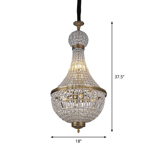 Brass Empire Chandelier French Country Crystal Bedroom Ceiling Pendant Light Fixture Clearhalo 'Ceiling Lights' 'Chandeliers' Lighting' options 2138300