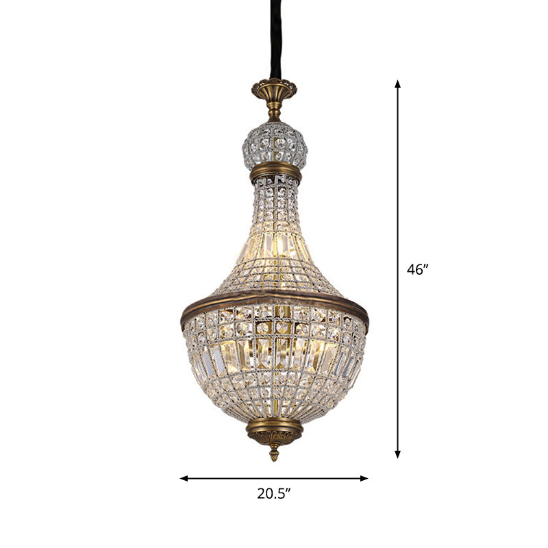 Brass Empire Chandelier French Country Crystal Bedroom Ceiling Pendant Light Fixture Clearhalo 'Ceiling Lights' 'Chandeliers' Lighting' options 2138301