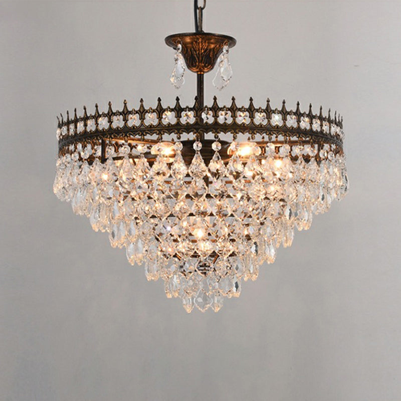 Victorian Crown Shaped Hanging Lamp Clear Teardrop Crystal Chandelier for Living Room Clearhalo 'Ceiling Lights' 'Chandeliers' Lighting' options 2138302