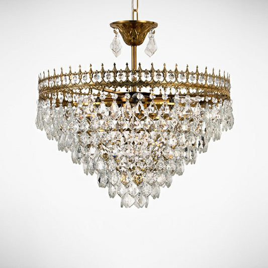 Victorian Crown Shaped Hanging Lamp Clear Teardrop Crystal Chandelier for Living Room Clearhalo 'Ceiling Lights' 'Chandeliers' Lighting' options 2138303