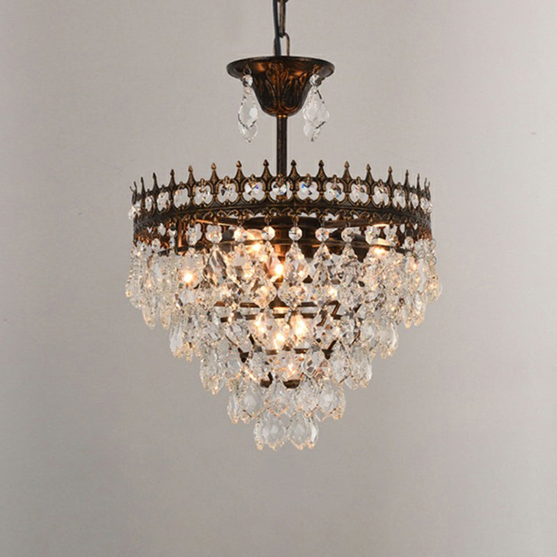 Victorian Crown Shaped Hanging Lamp Clear Teardrop Crystal Chandelier for Living Room Clearhalo 'Ceiling Lights' 'Chandeliers' Lighting' options 2138304