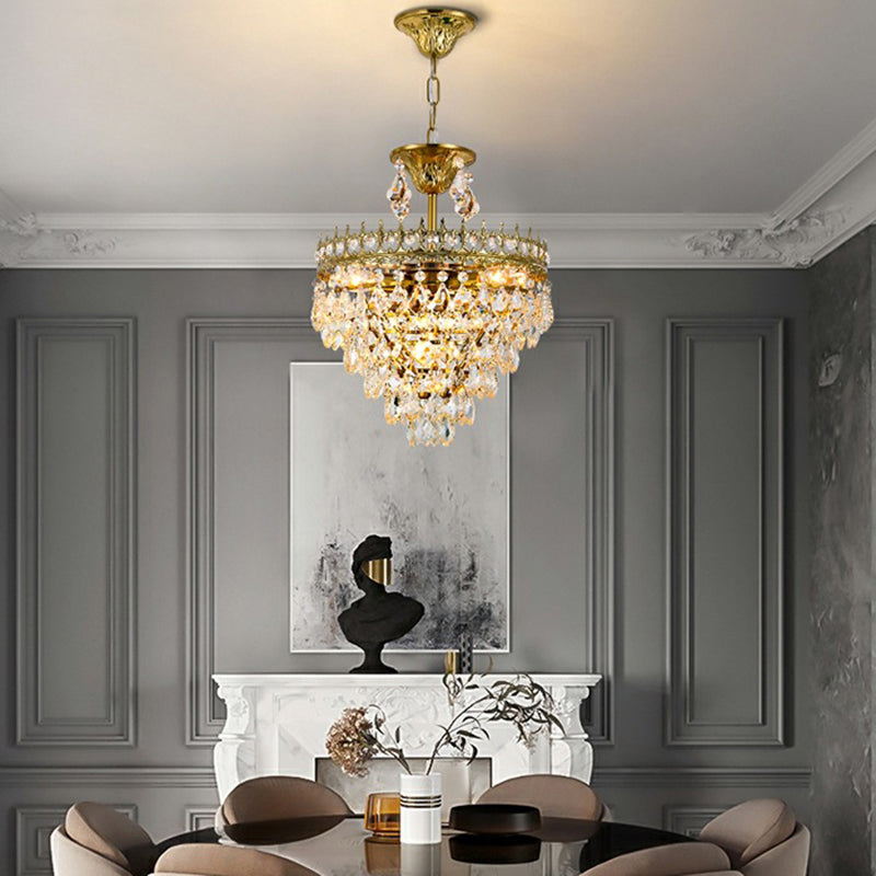 Victorian Crown Shaped Hanging Lamp Clear Teardrop Crystal Chandelier for Living Room Clearhalo 'Ceiling Lights' 'Chandeliers' Lighting' options 2138305