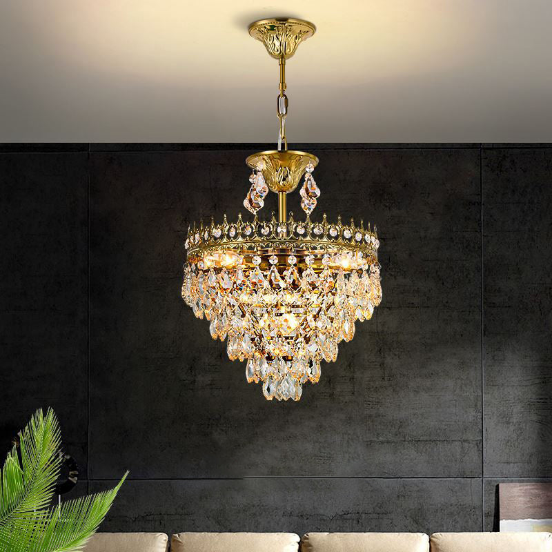 Victorian Crown Shaped Hanging Lamp Clear Teardrop Crystal Chandelier for Living Room Clearhalo 'Ceiling Lights' 'Chandeliers' Lighting' options 2138306