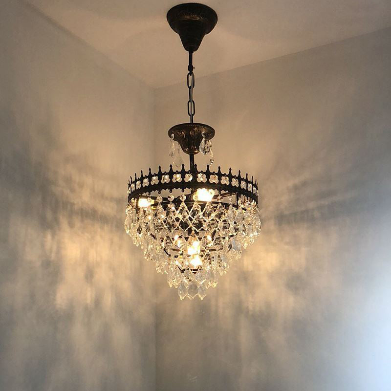Victorian Crown Shaped Hanging Lamp Clear Teardrop Crystal Chandelier for Living Room Clearhalo 'Ceiling Lights' 'Chandeliers' Lighting' options 2138307