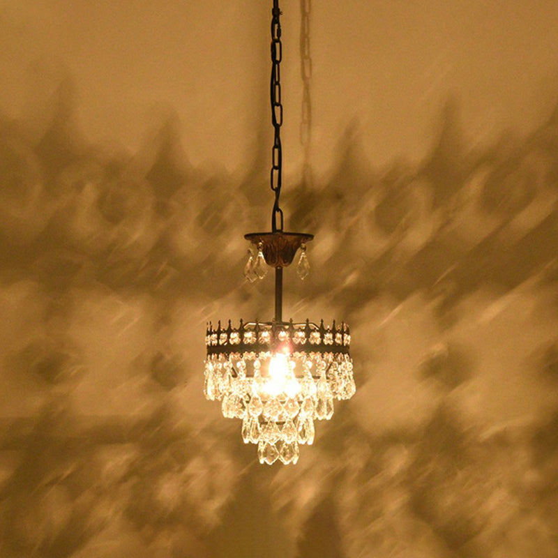 Victorian Crown Shaped Hanging Lamp Clear Teardrop Crystal Chandelier for Living Room Clearhalo 'Ceiling Lights' 'Chandeliers' Lighting' options 2138308