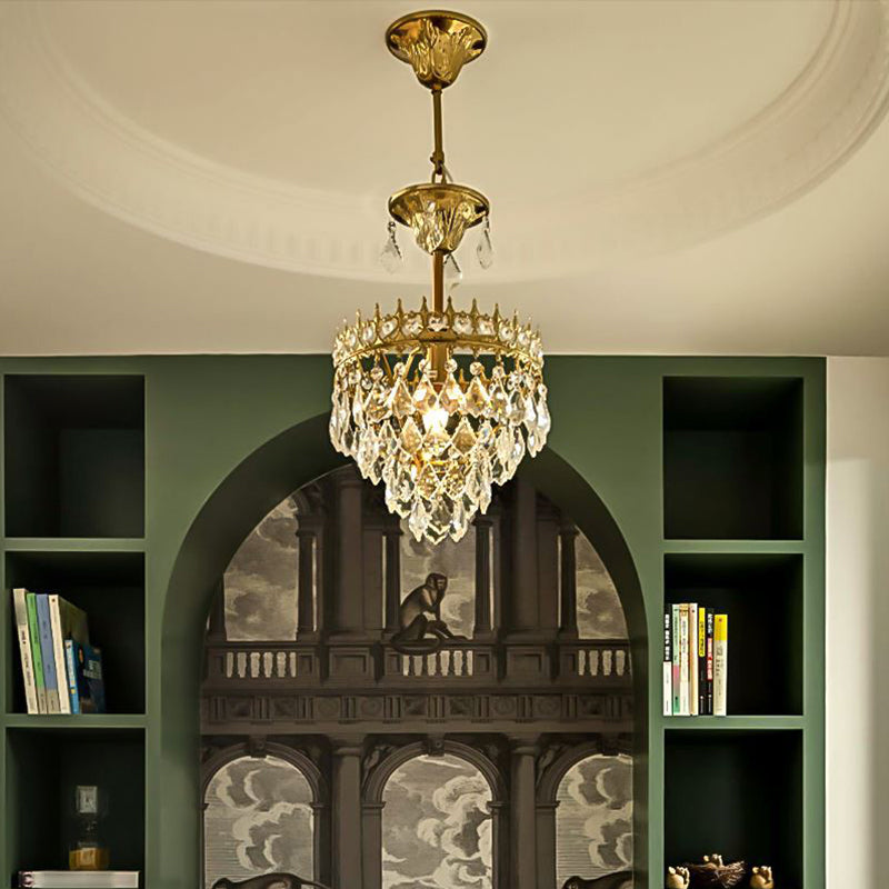 Victorian Crown Shaped Hanging Lamp Clear Teardrop Crystal Chandelier for Living Room Clearhalo 'Ceiling Lights' 'Chandeliers' Lighting' options 2138309