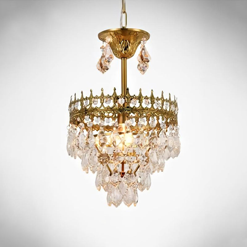Victorian Crown Shaped Hanging Lamp Clear Teardrop Crystal Chandelier for Living Room Clearhalo 'Ceiling Lights' 'Chandeliers' Lighting' options 2138310