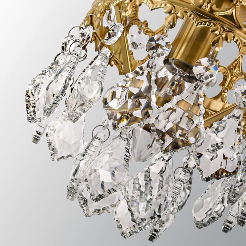 Victorian Crown Shaped Hanging Lamp Clear Teardrop Crystal Chandelier for Living Room Clearhalo 'Ceiling Lights' 'Chandeliers' Lighting' options 2138311
