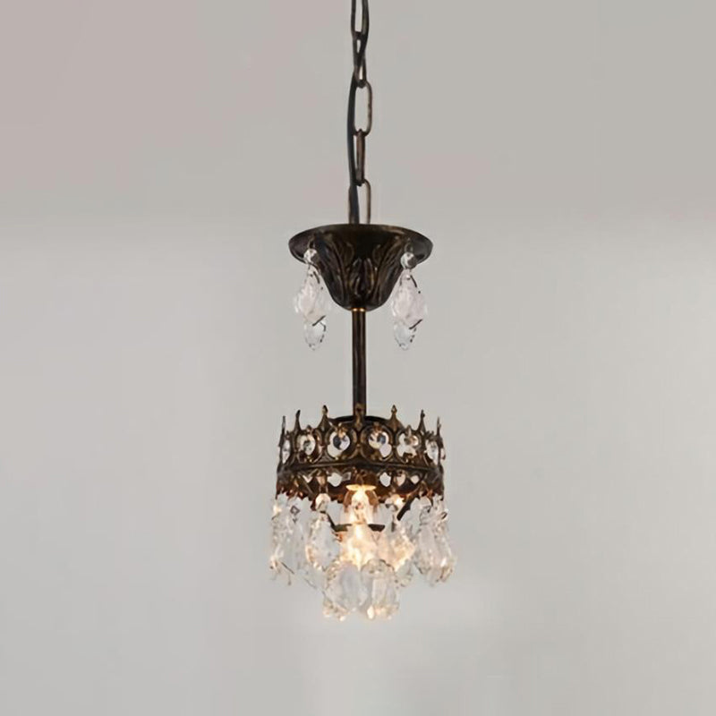 Victorian Crown Shaped Hanging Lamp Clear Teardrop Crystal Chandelier for Living Room Clearhalo 'Ceiling Lights' 'Chandeliers' Lighting' options 2138312