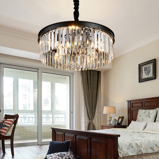 Black Round Chandelier Pendant Light Classic Crystal Bedroom Hanging Ceiling Light Black A